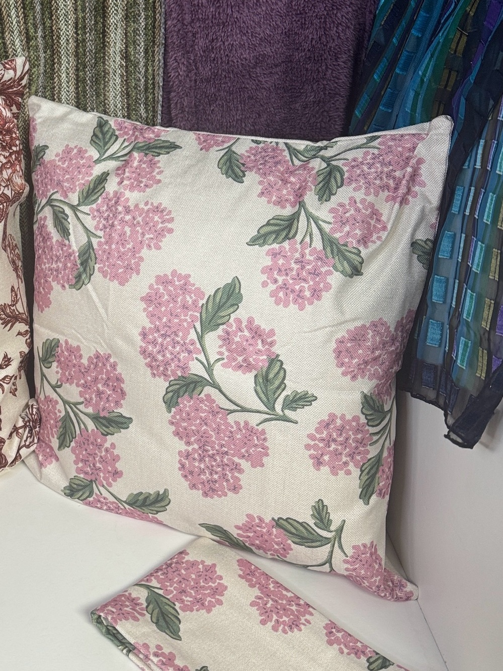 Floral Pink Hydrangea Decorative Throw Pillow